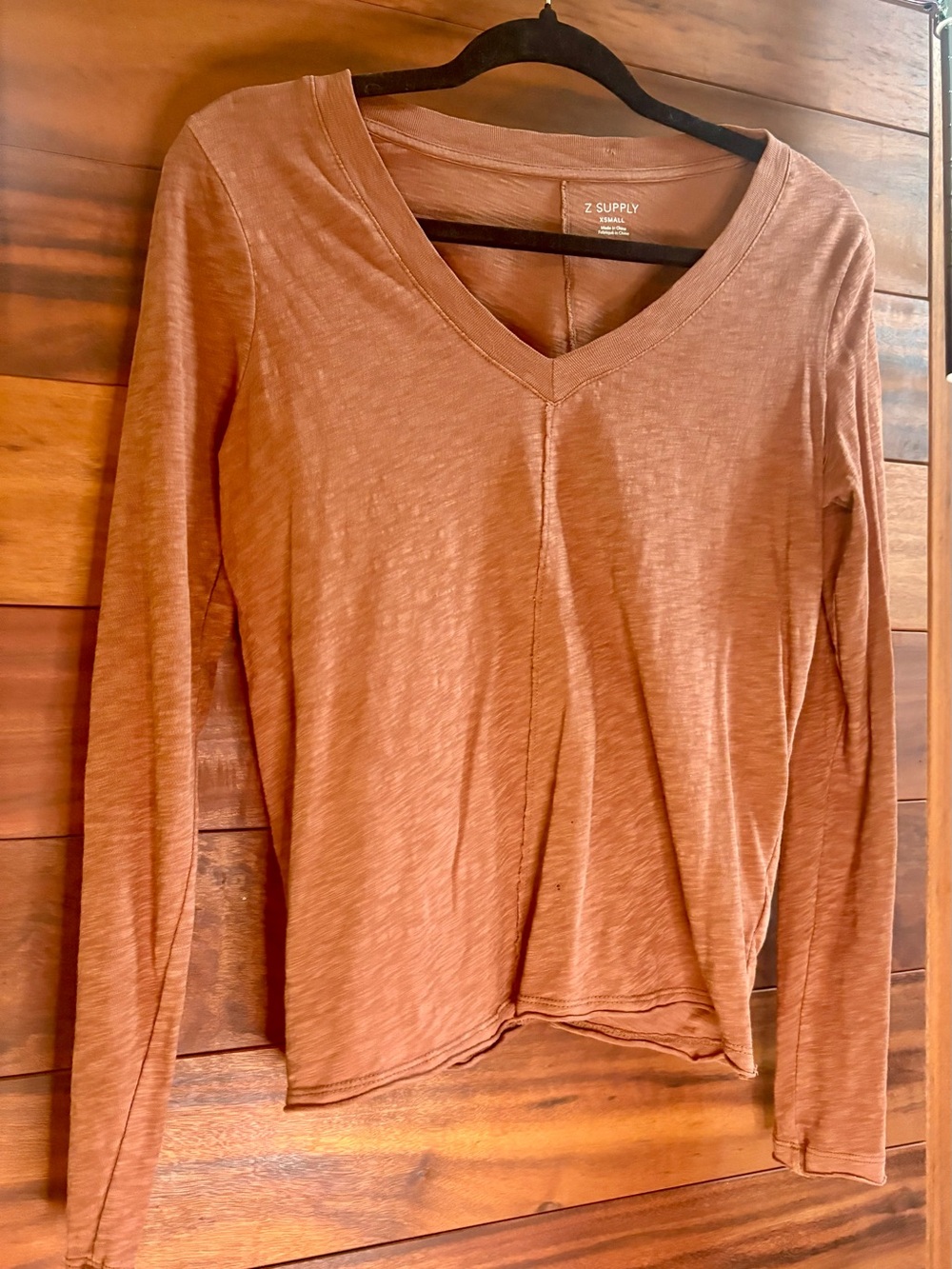 Z Supply Long Sleeve V-Neck Top - Rust